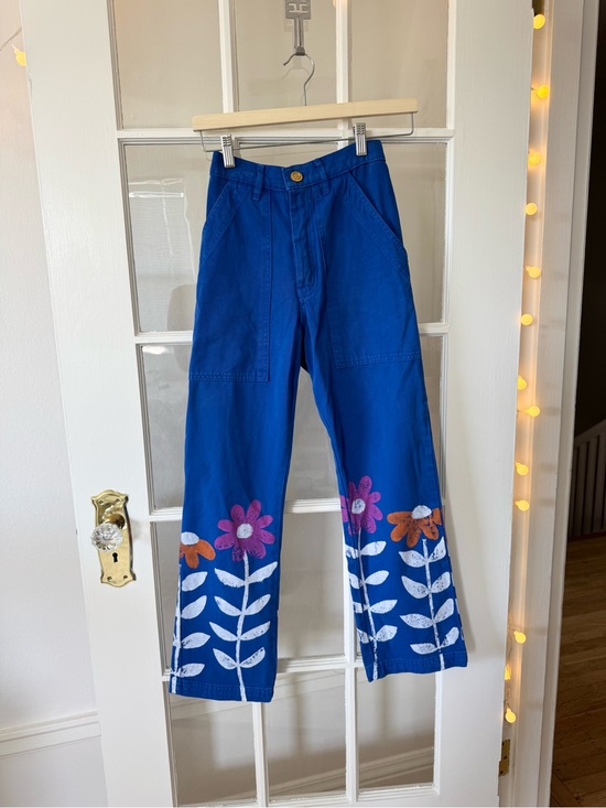 Big Bud Press Pants - Big Bud Press Royal Blue Painted Flower Wide Leg Pants